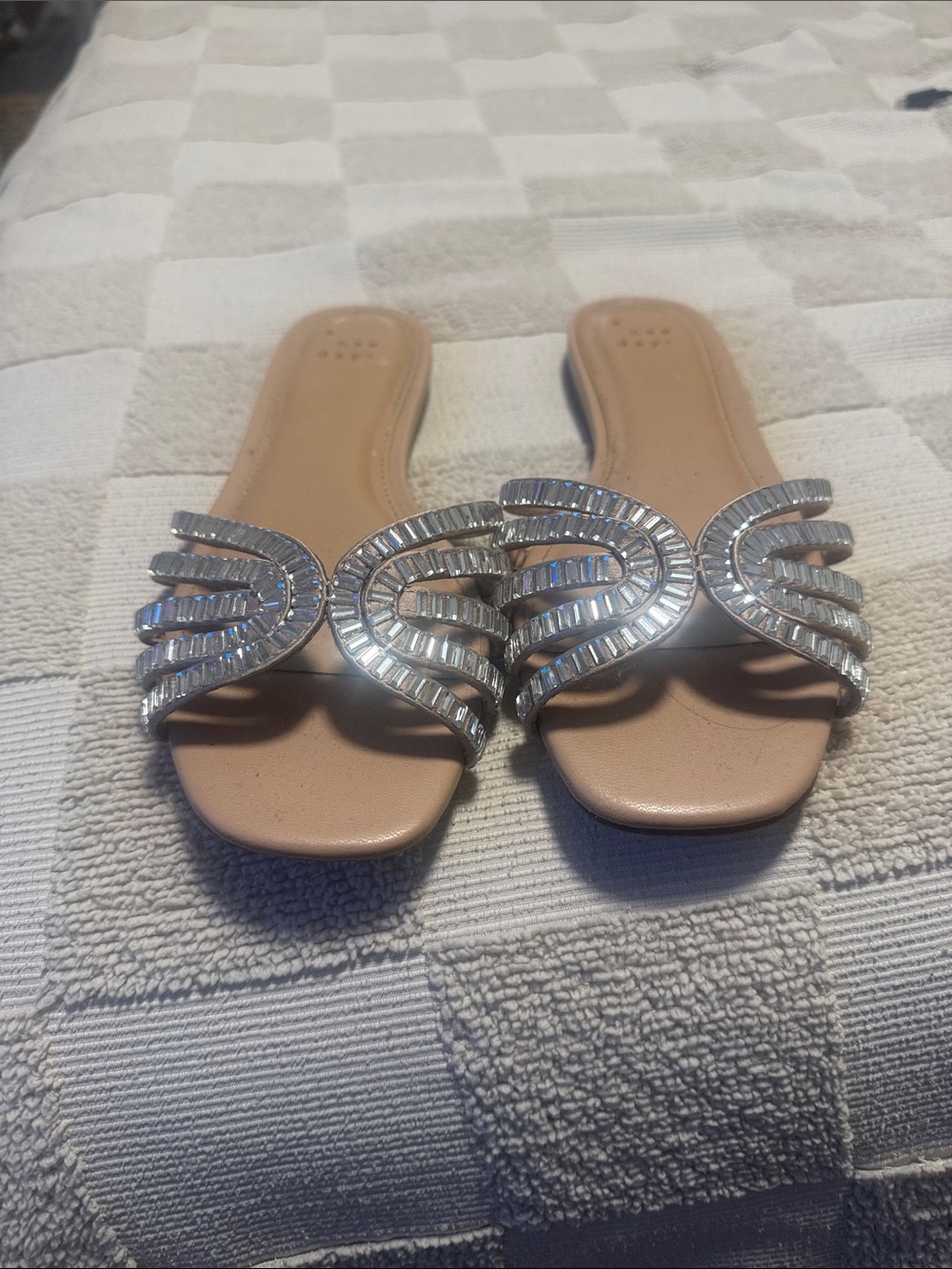 a new day Nude Slide Sandals with Silver Crystal Straps